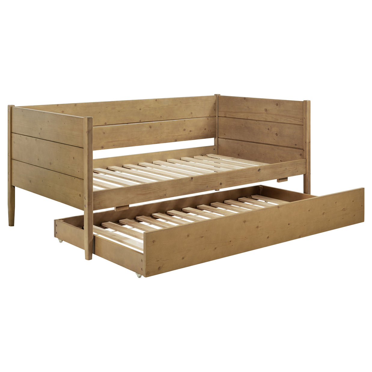 Rustic Natural Wood Twin Daybed with Pull-Out Trundle