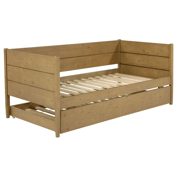 Rustic Natural Wood Twin Daybed with Pull-Out Trundle