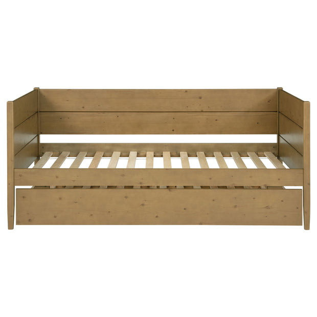 Rustic Natural Wood Twin Daybed with Pull-Out Trundle