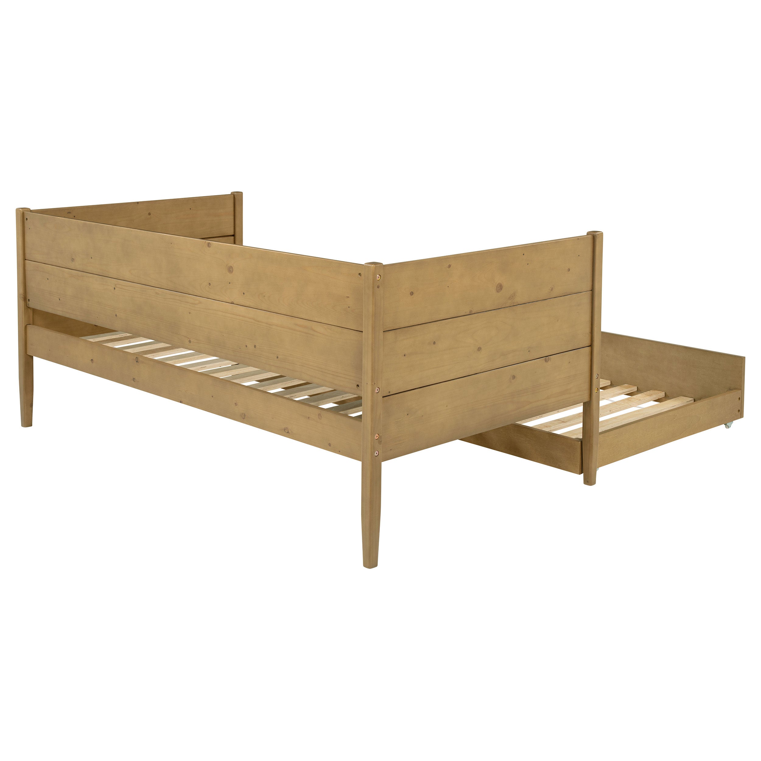 Rustic Natural Wood Twin Daybed with Pull-Out Trundle