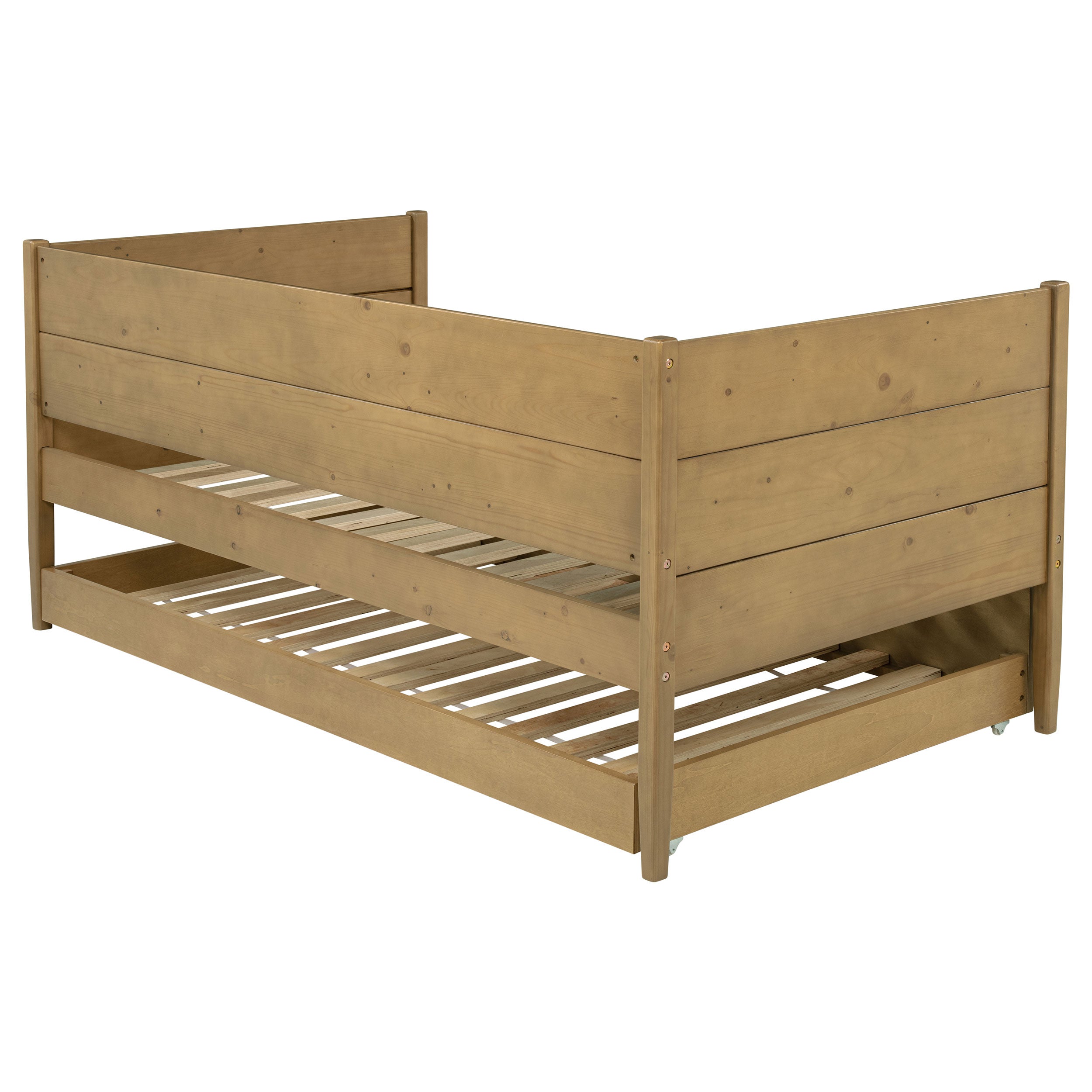 Rustic Natural Wood Twin Daybed with Pull-Out Trundle