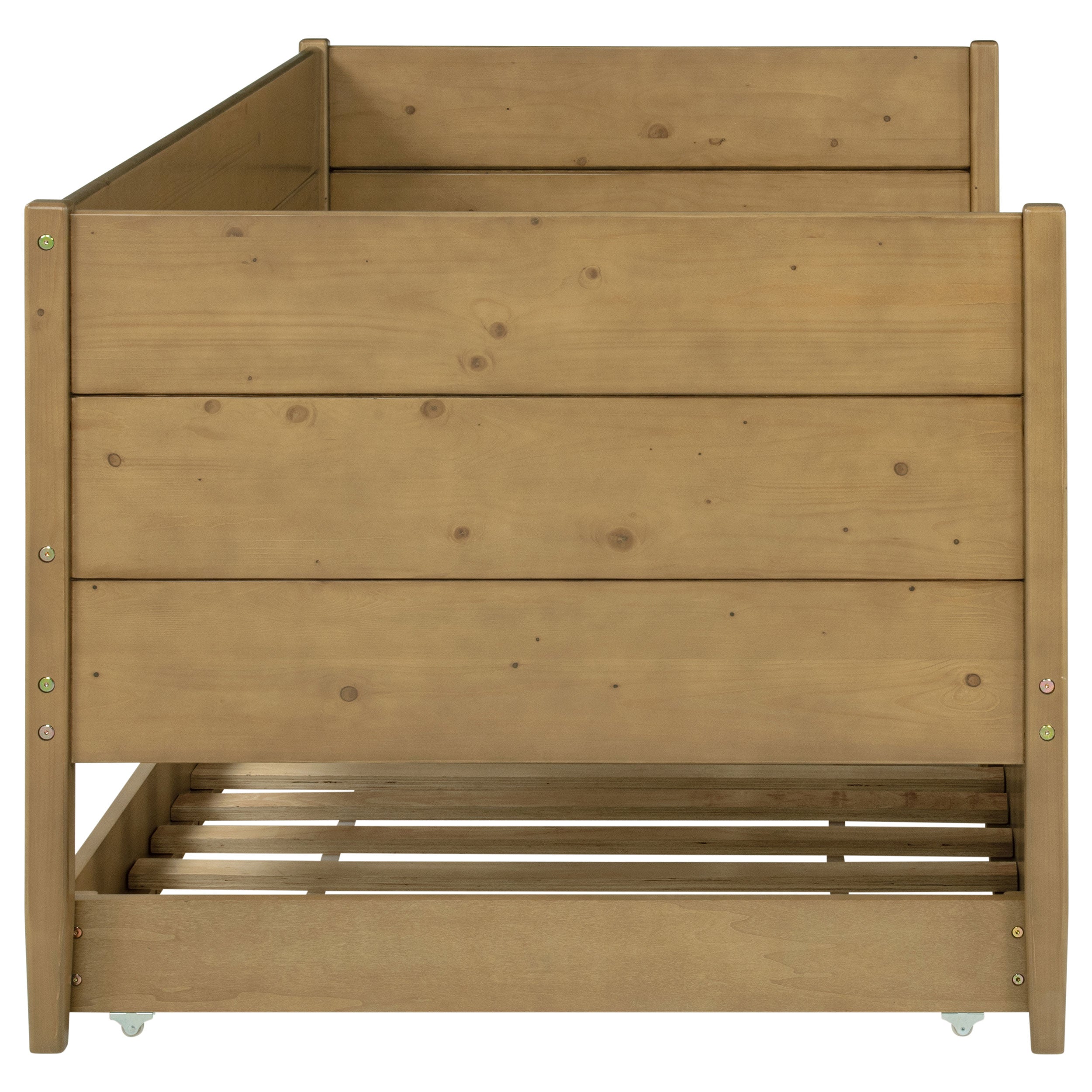 Rustic Natural Wood Twin Daybed with Pull-Out Trundle