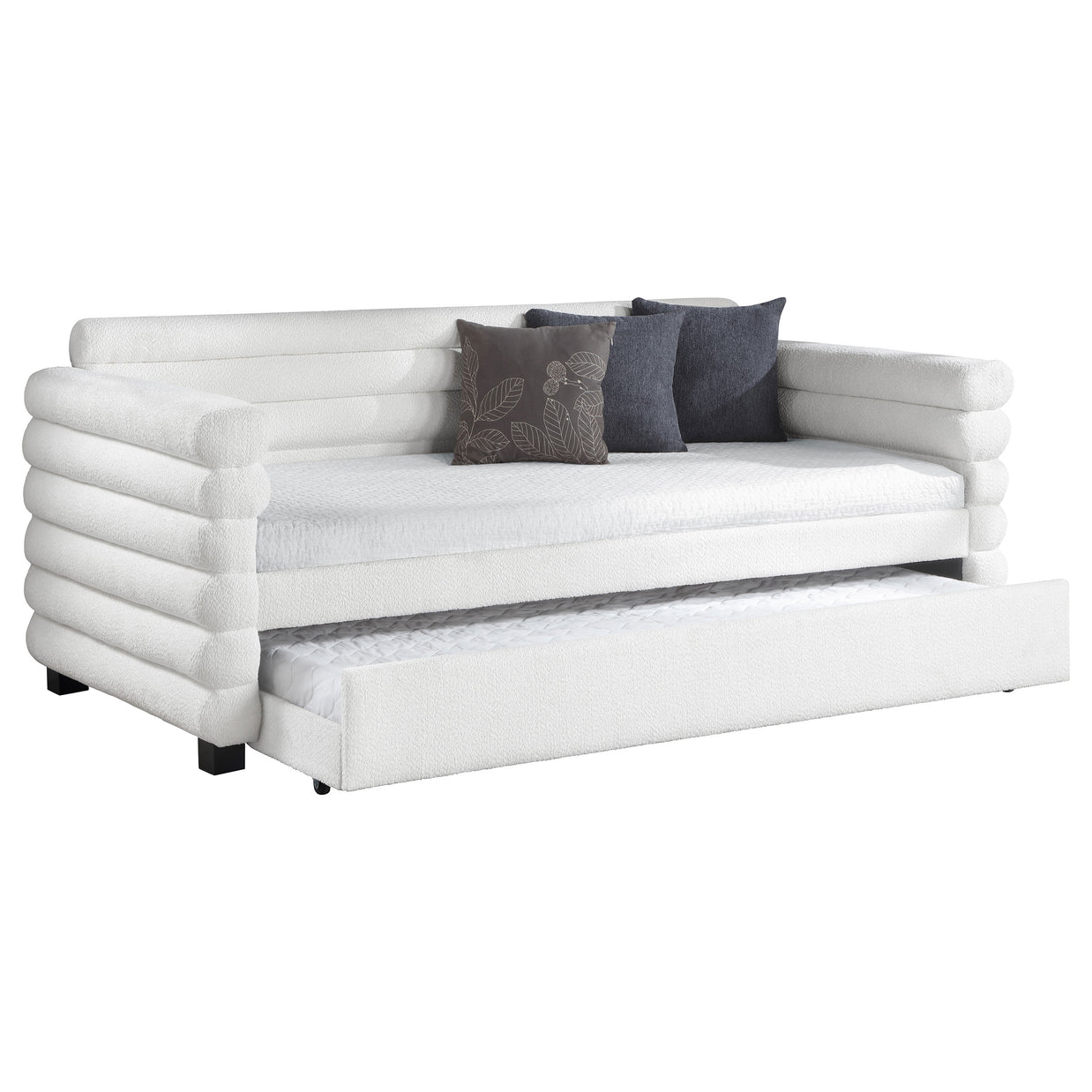 Modern Bouclé Twin Daybed with Twin Trundle