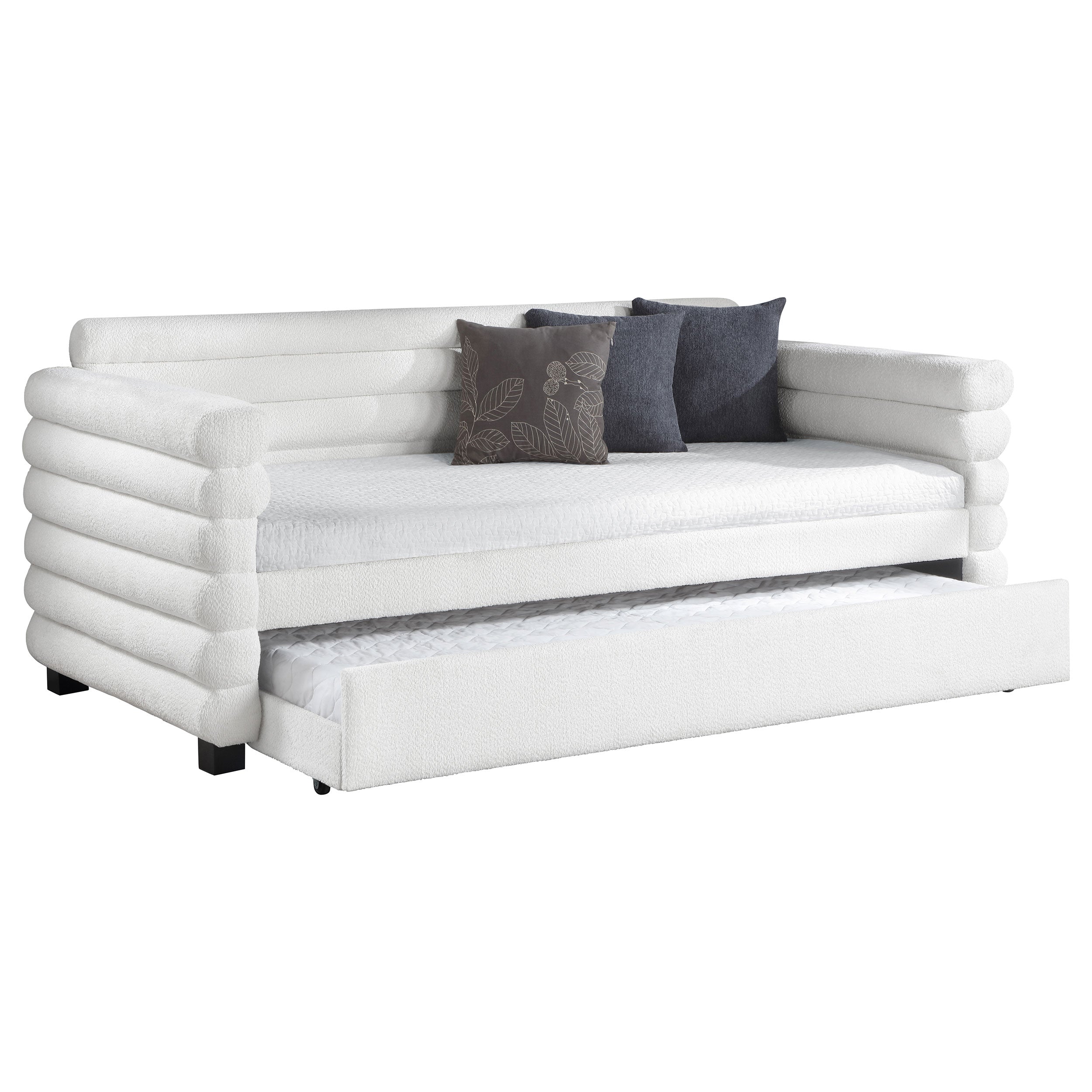 Modern Bouclé Twin Daybed with Twin Trundle