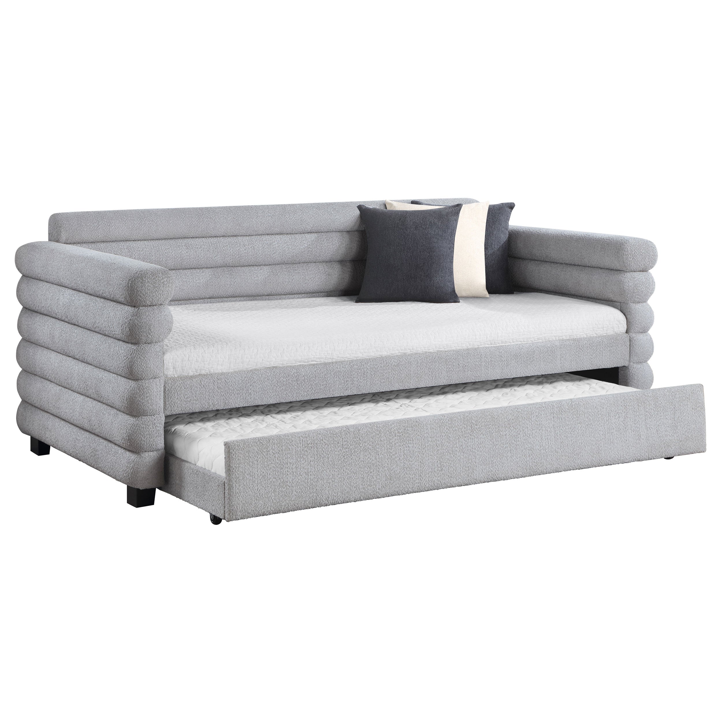 Modern Bouclé Twin Daybed with Twin Trundle