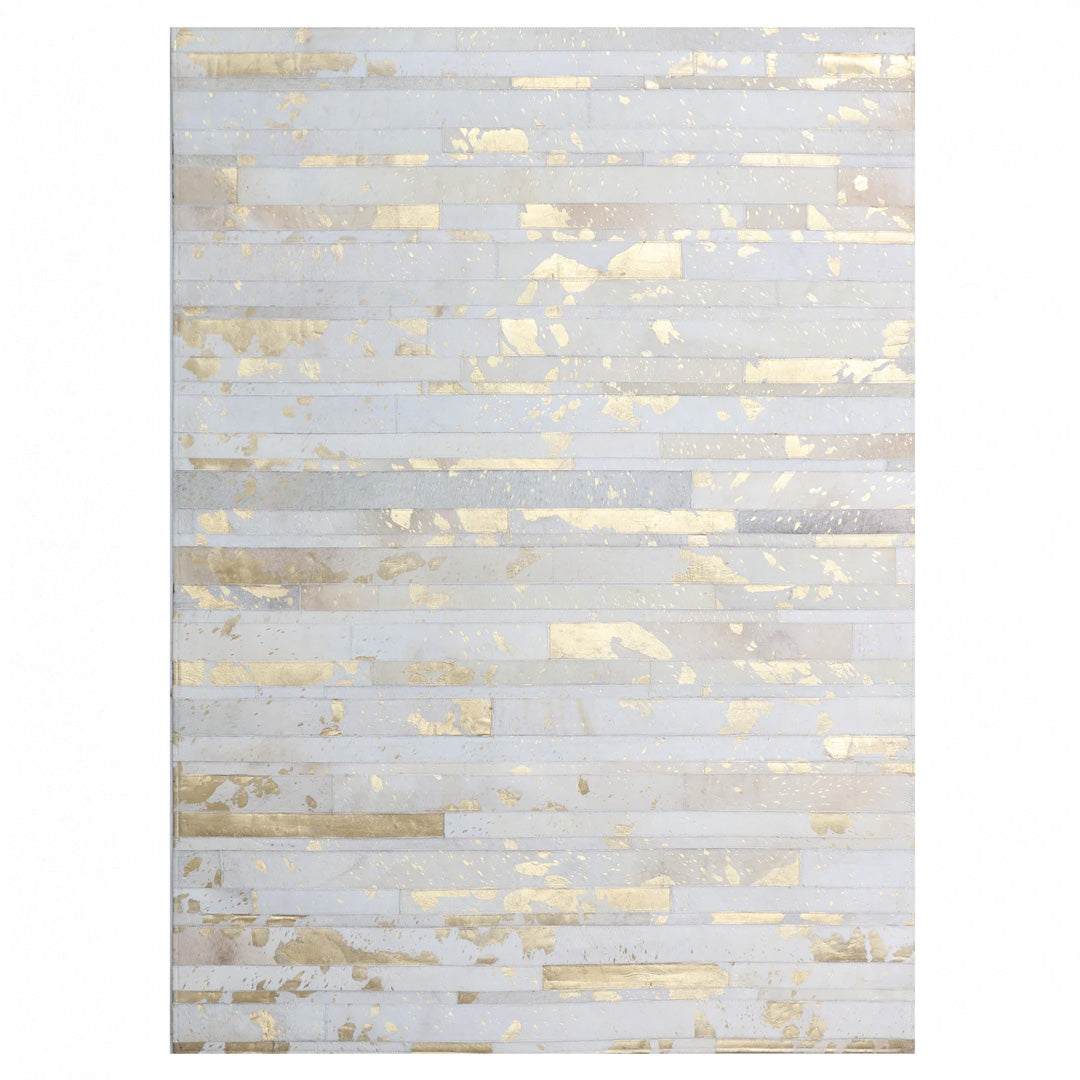 Patchwork With Gold Accents Cowhide Rug