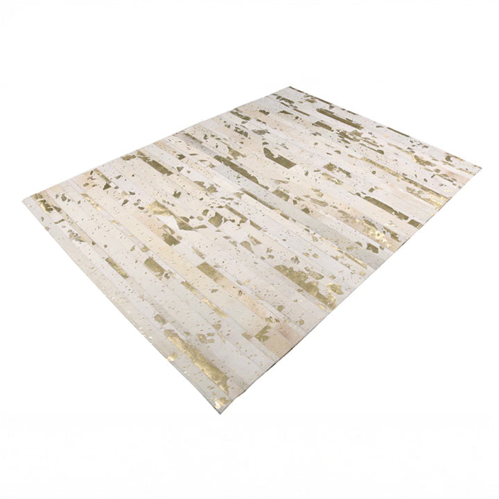Patchwork With Gold Accents Cowhide Rug