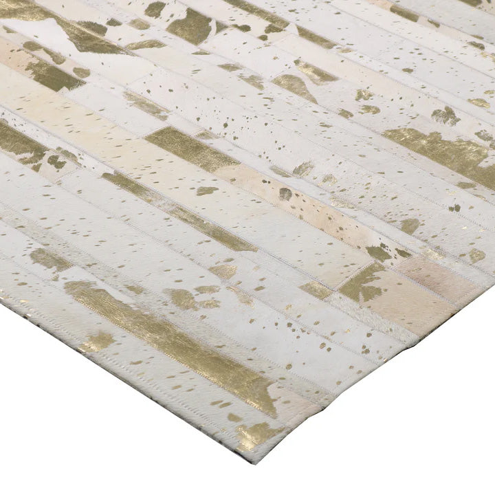 Patchwork With Gold Accents Cowhide Rug