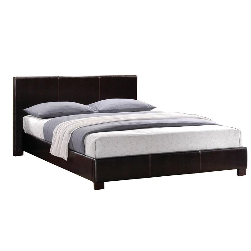 Dark Brown Faux Leather Queen Bed Frame