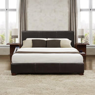 Dark Brown Faux Leather Queen Bed Frame