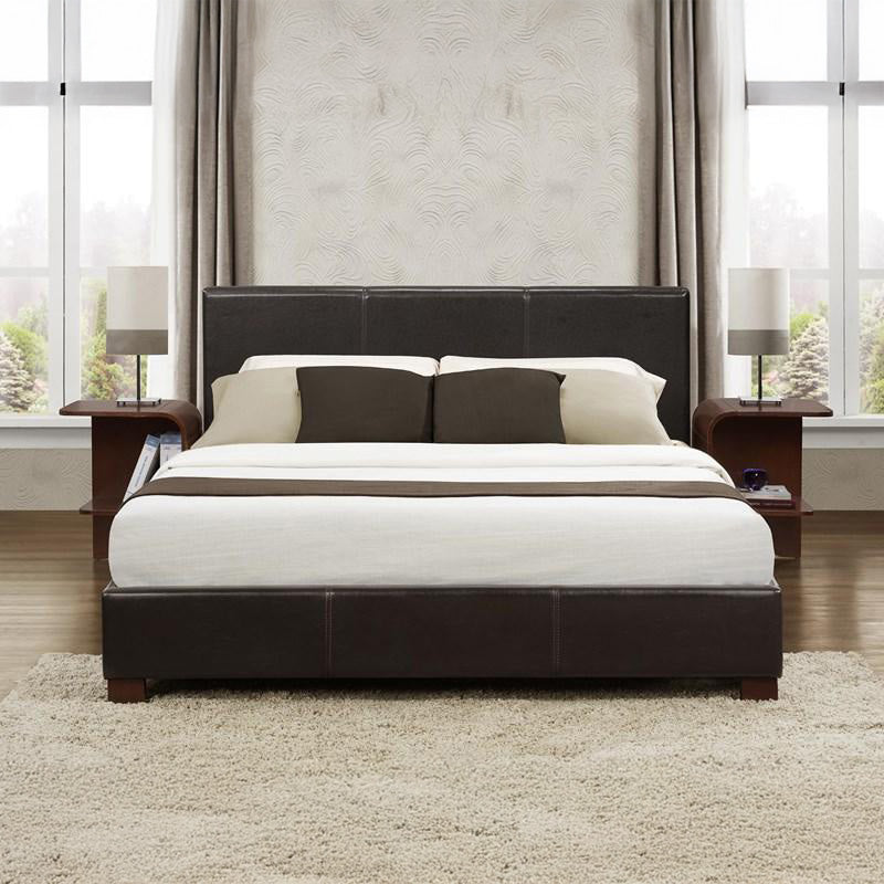 Dark Brown Faux Leather Queen Bed Frame