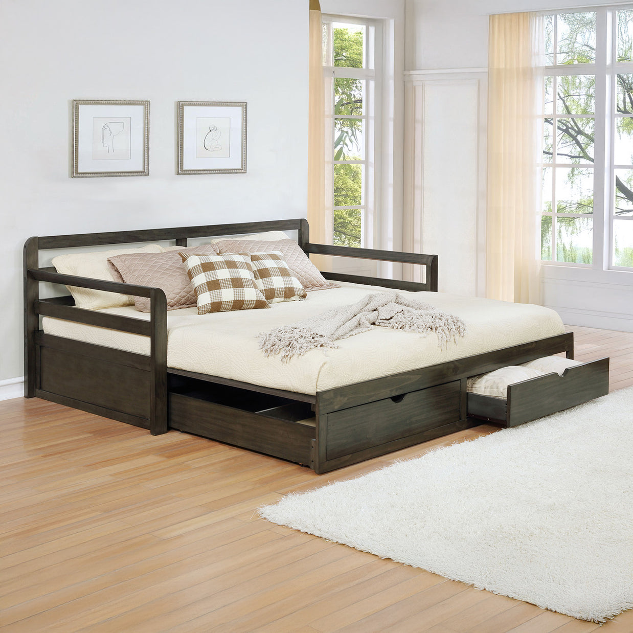 Gray Rustic Daybed w/ Extension Trundle