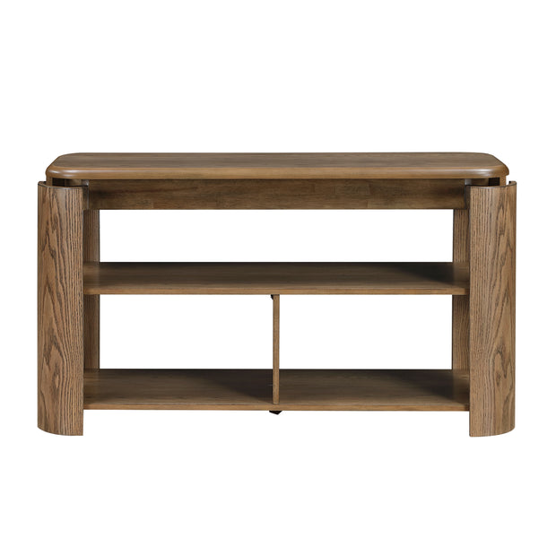Brown Oak Sofa Table with Open Shelving