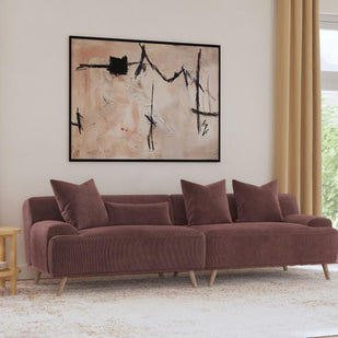 Corduroy Upholstered Extra Long Sofa Wine Red