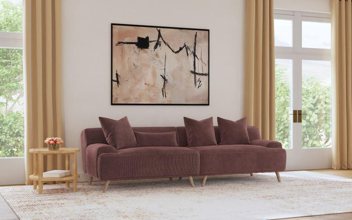 Corduroy Upholstered Extra Long Sofa Wine Red