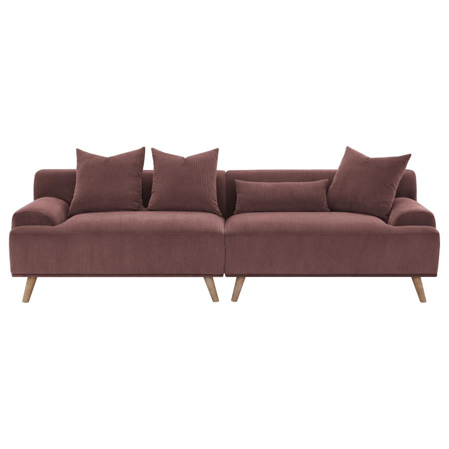 Corduroy Upholstered Extra Long Sofa Wine Red