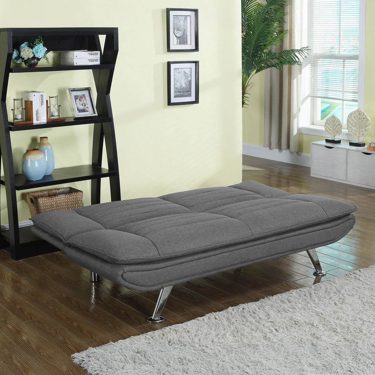 Tufted Convertible Sofa Bed with Chrome Legs