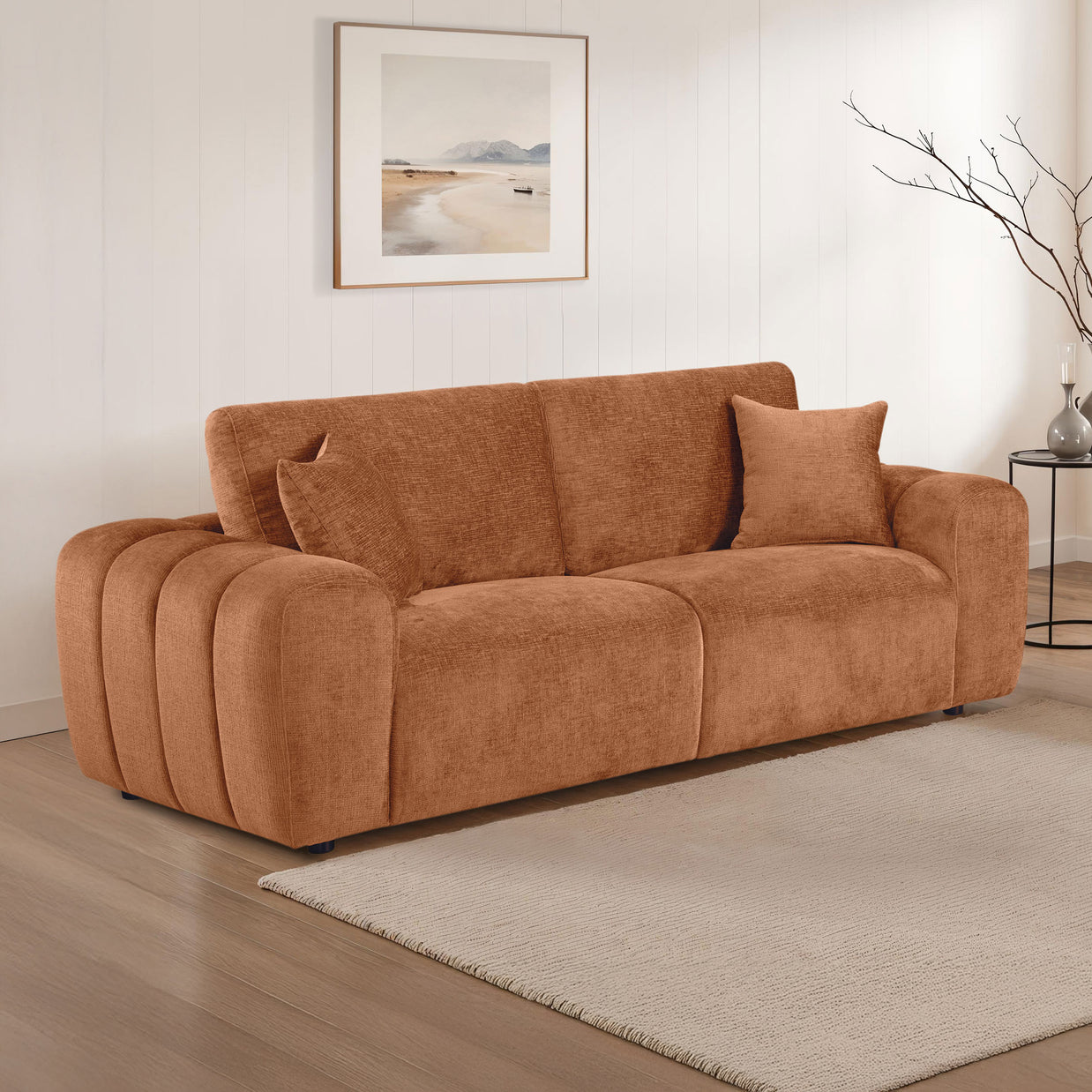 Contemporary Chenille Sofa With Oversized Arms