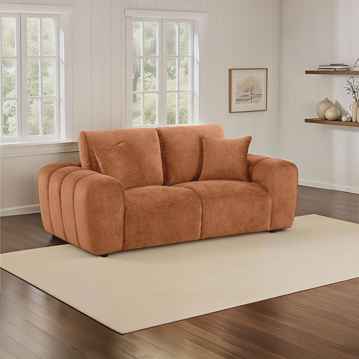 Upholstered Loveseat Burnt Orange