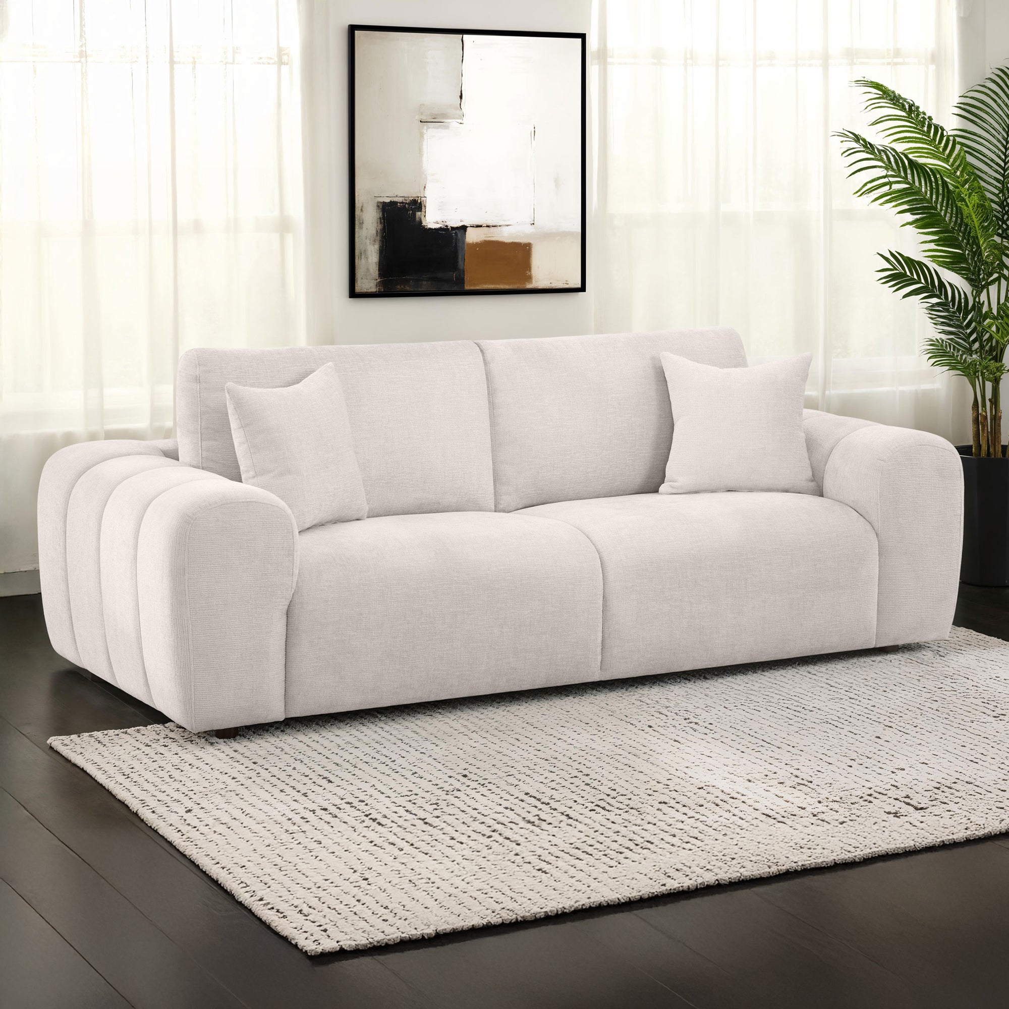 Contemporary Chenille Sofa With Oversized Arms