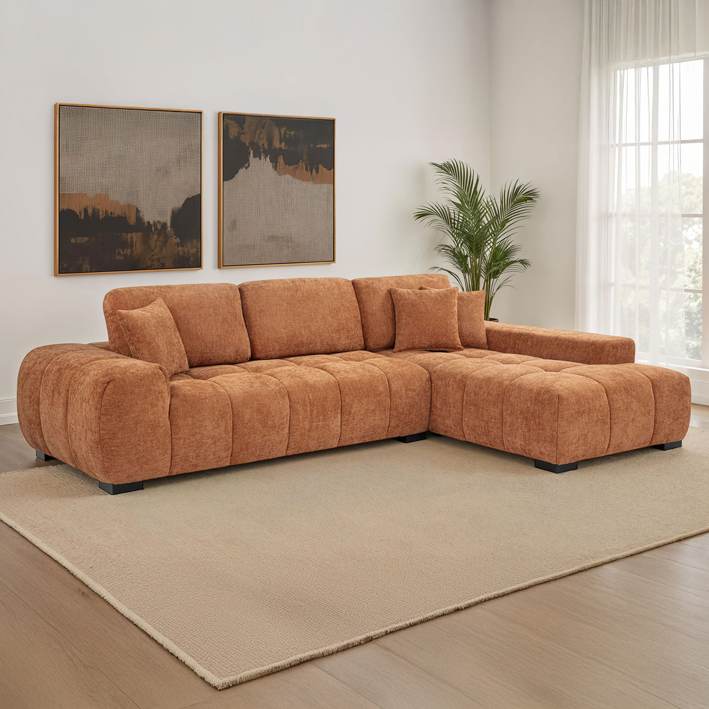 Orange Modern Chaise Sectional Sofa