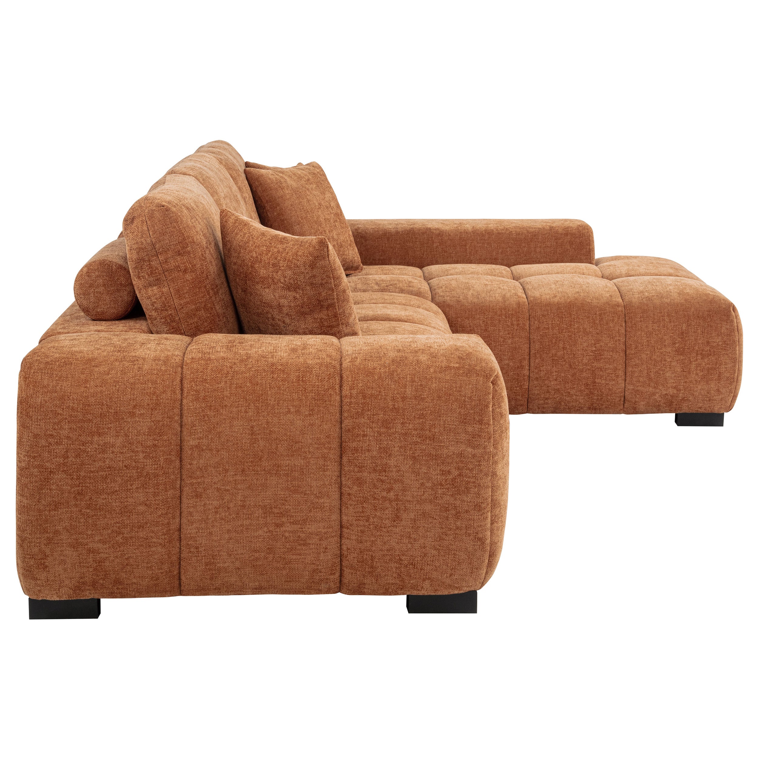 Right-Facing Chaise Sectional Sofa – Orange Fabric