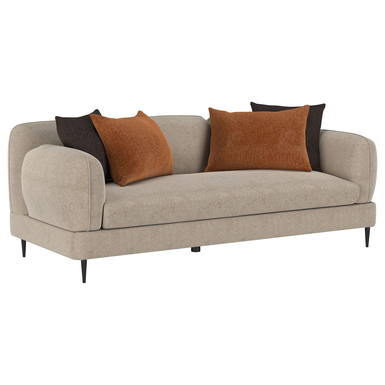 Contemporary Latte Chenille Sofa with Track Arms