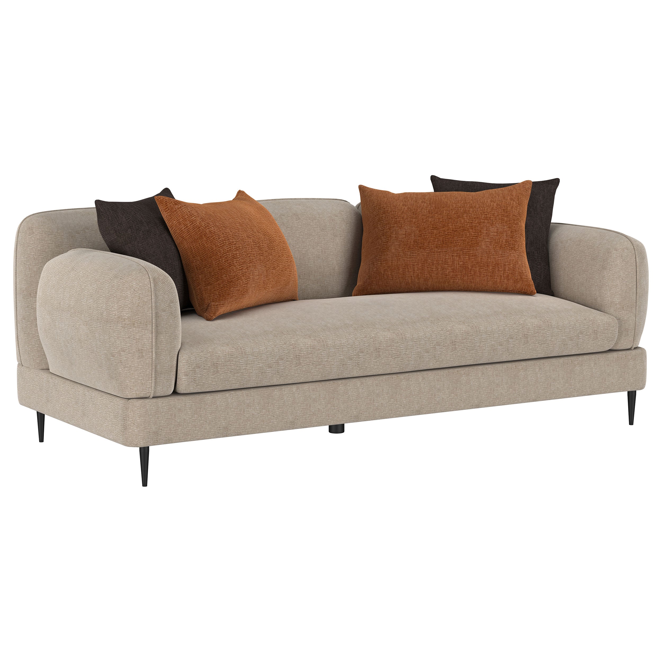 Contemporary Latte Chenille Sofa with Track Arms