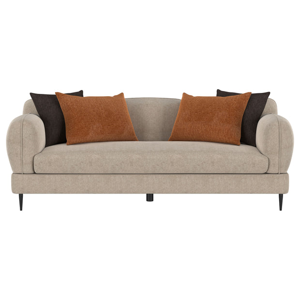 Contemporary Latte Chenille Sofa with Track Arms