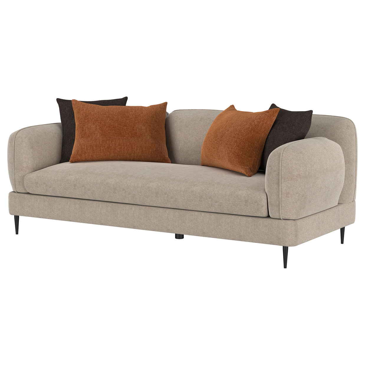 Contemporary Latte Chenille Sofa with Track Arms