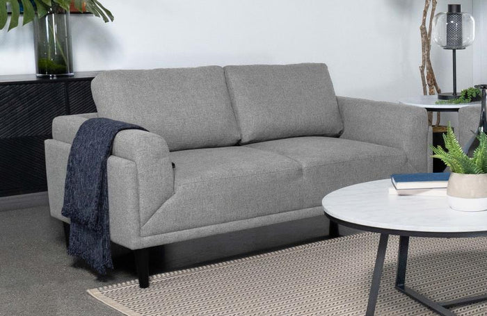 UPHOLSTERED TRACK ARM LOVESEAT GREY
