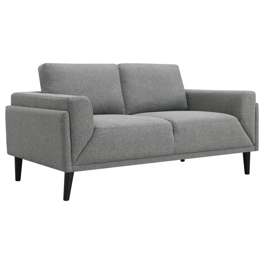 UPHOLSTERED TRACK ARM LOVESEAT GREY