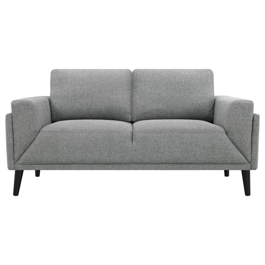 UPHOLSTERED TRACK ARM LOVESEAT GREY
