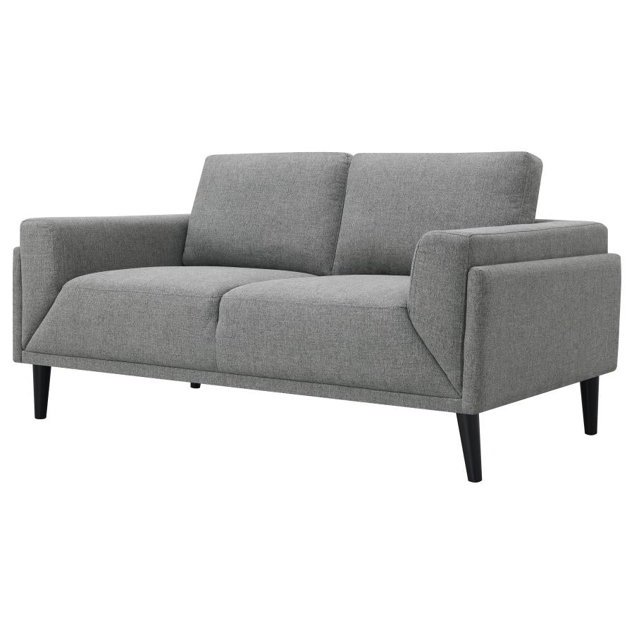 UPHOLSTERED TRACK ARM LOVESEAT GREY