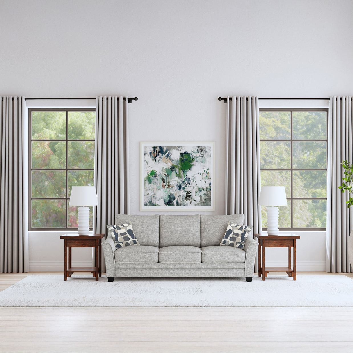 Transitional 3-Seat Sofa with Gray Bouclé Upholstery