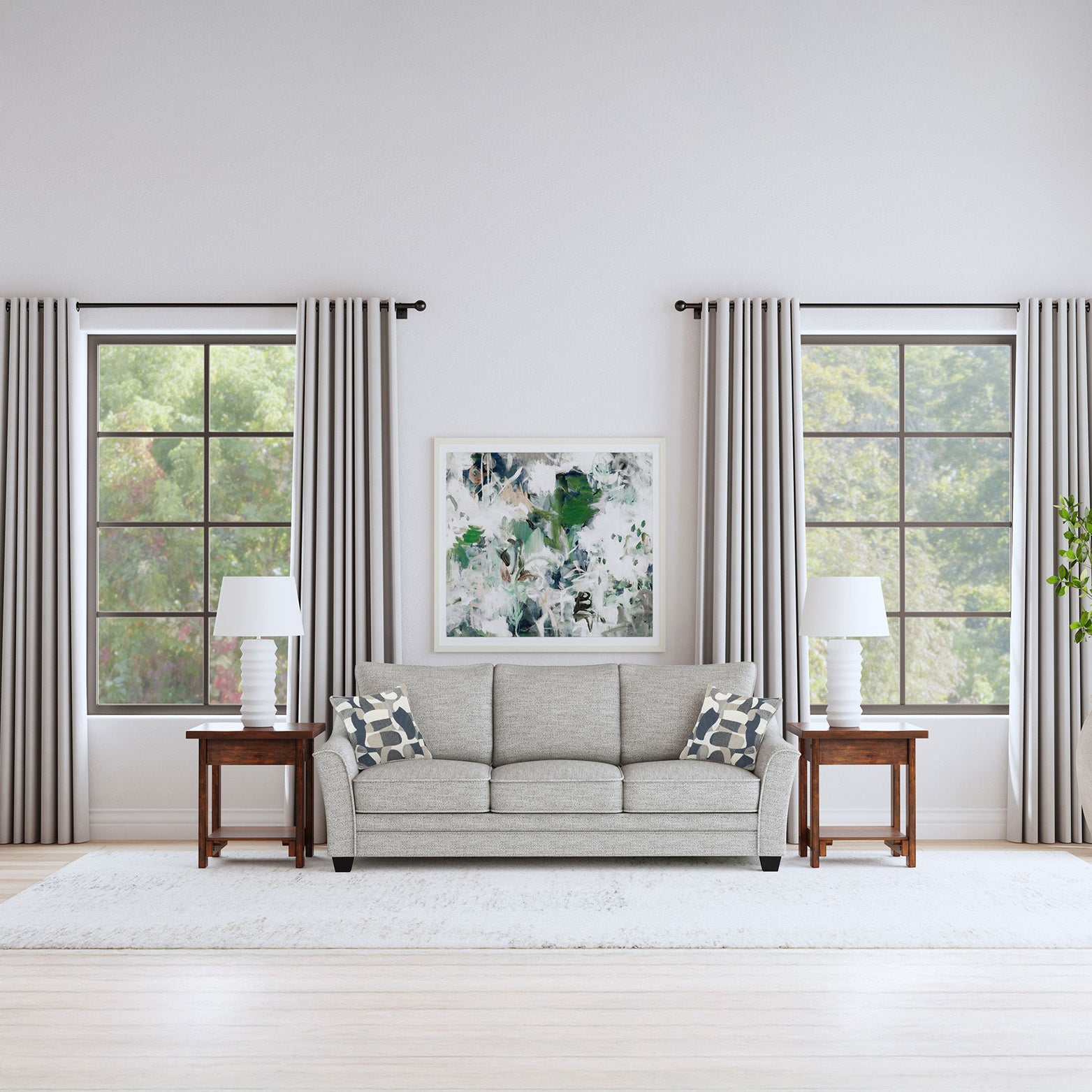 Transitional 3-Seat Sofa with Gray Bouclé Upholstery