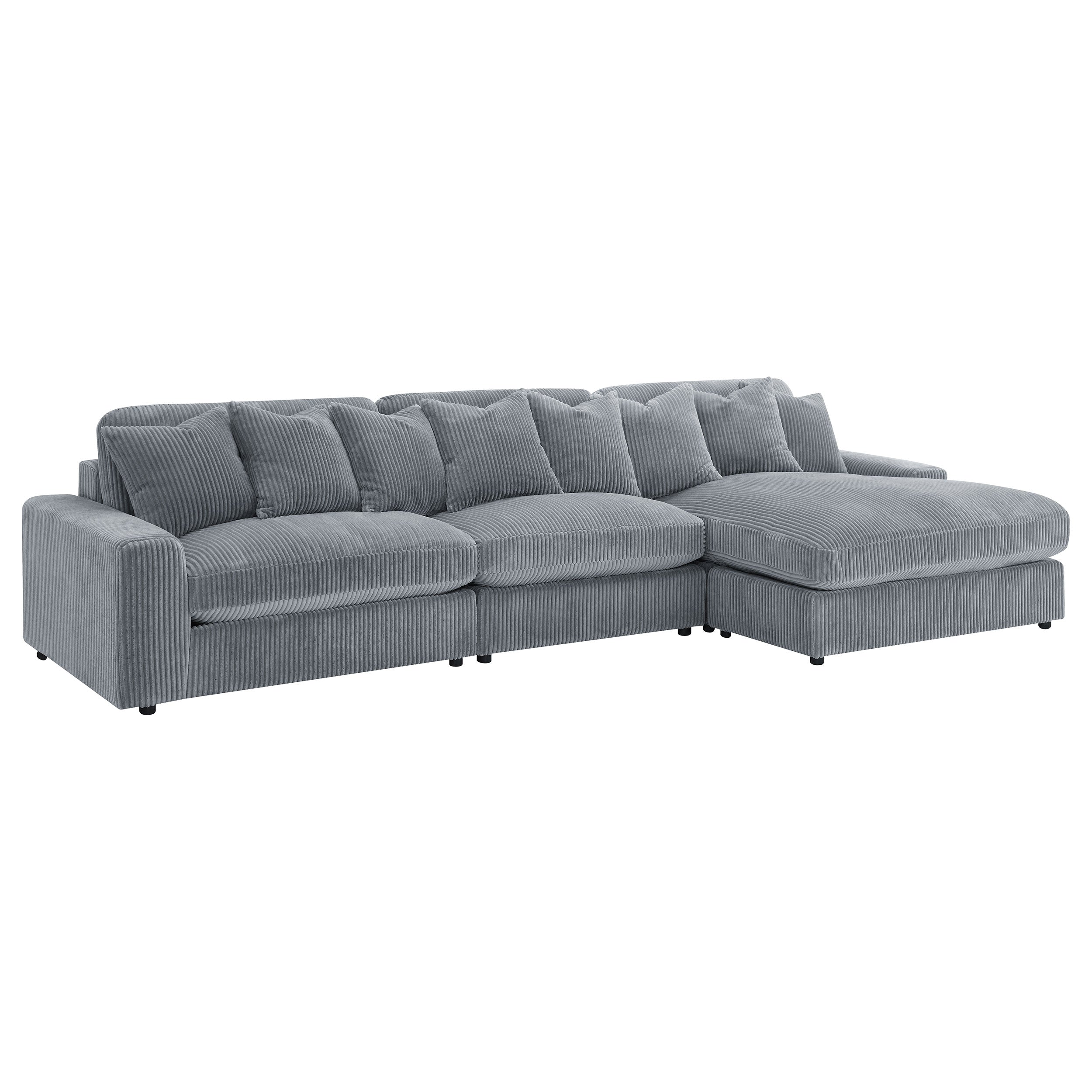 3-Piece Reversible Gray Corduroy Sectional Sofa
