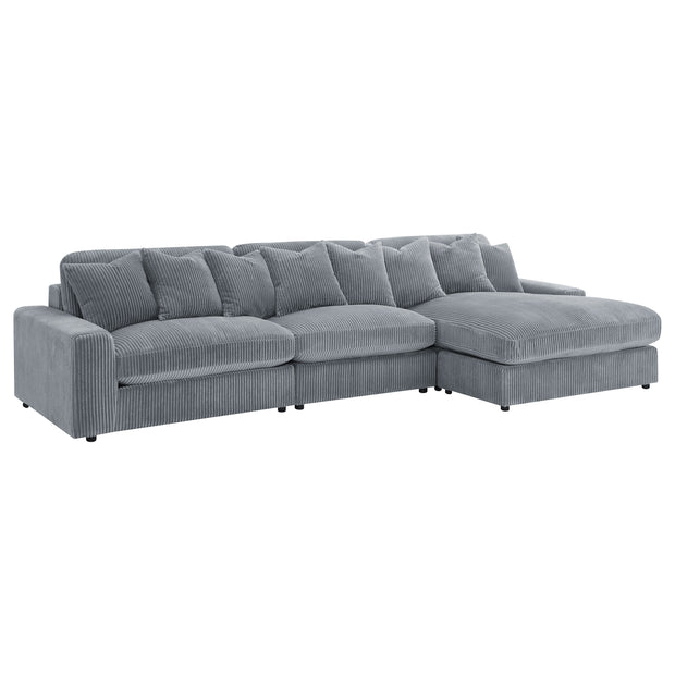 3-Piece Reversible Gray Corduroy Sectional Sofa