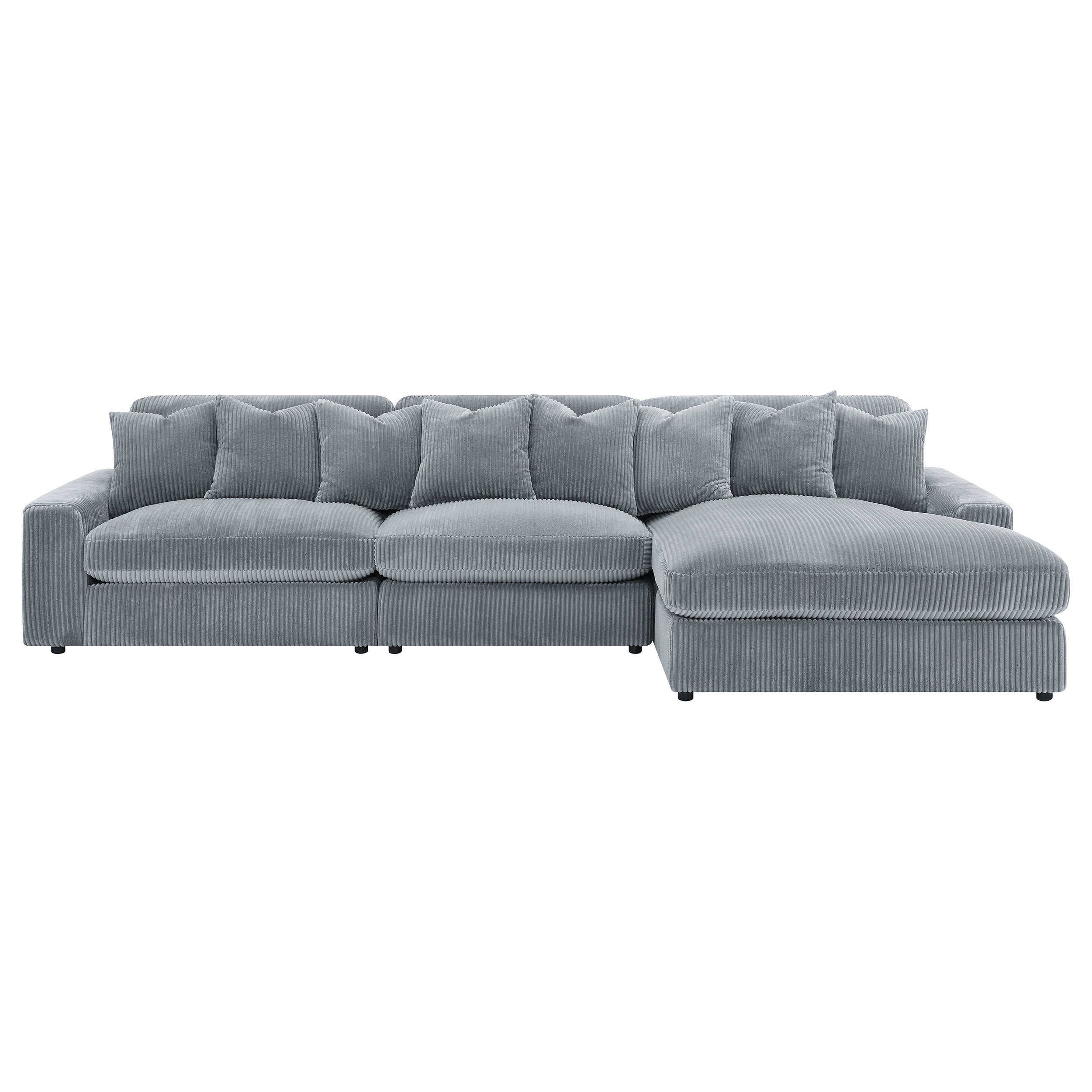 3-Piece Reversible Gray Corduroy Sectional Sofa