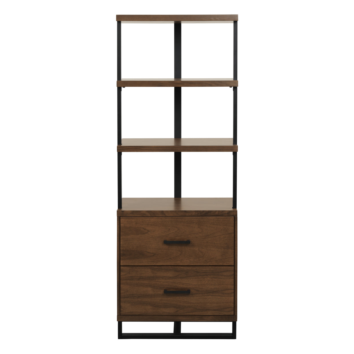 Walnut Bookcase with Drawers & Open Shelving