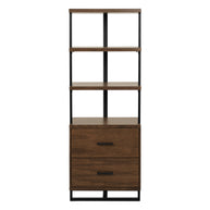 Walnut Bookcase with Drawers & Open Shelving