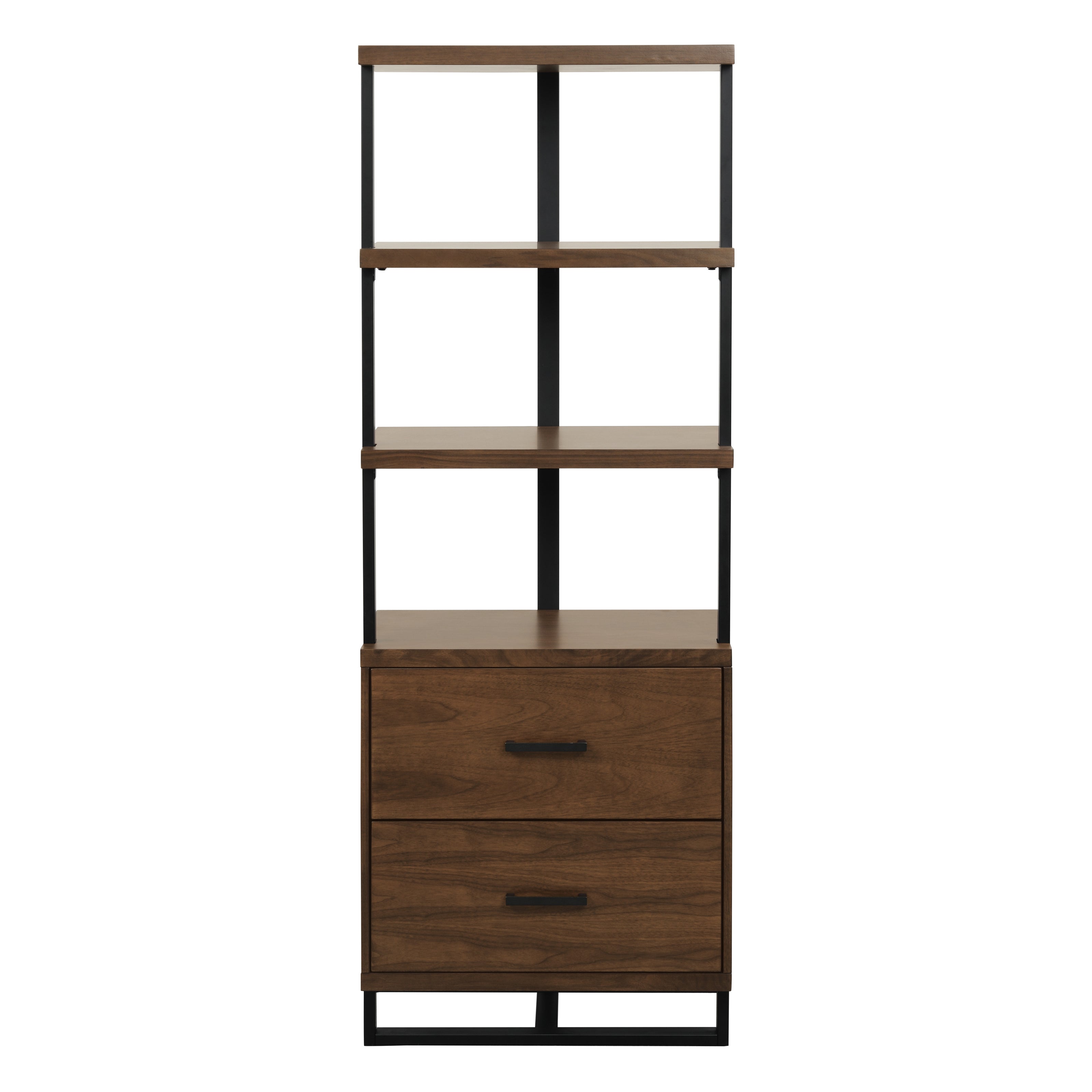 Walnut Bookcase with Drawers & Open Shelving