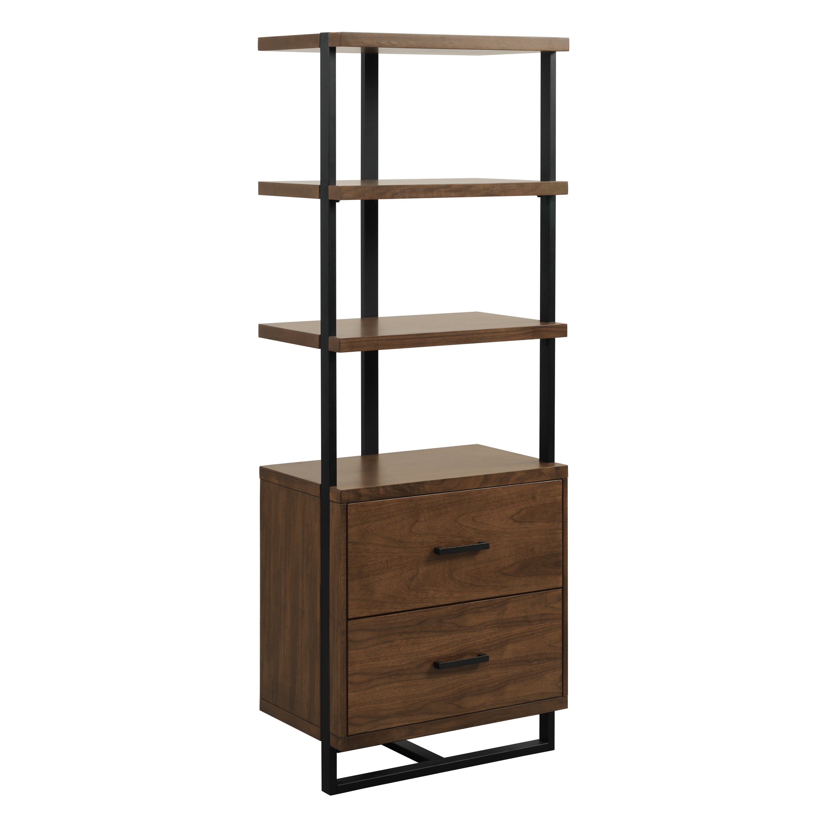 Walnut Bookcase with Drawers & Open Shelving