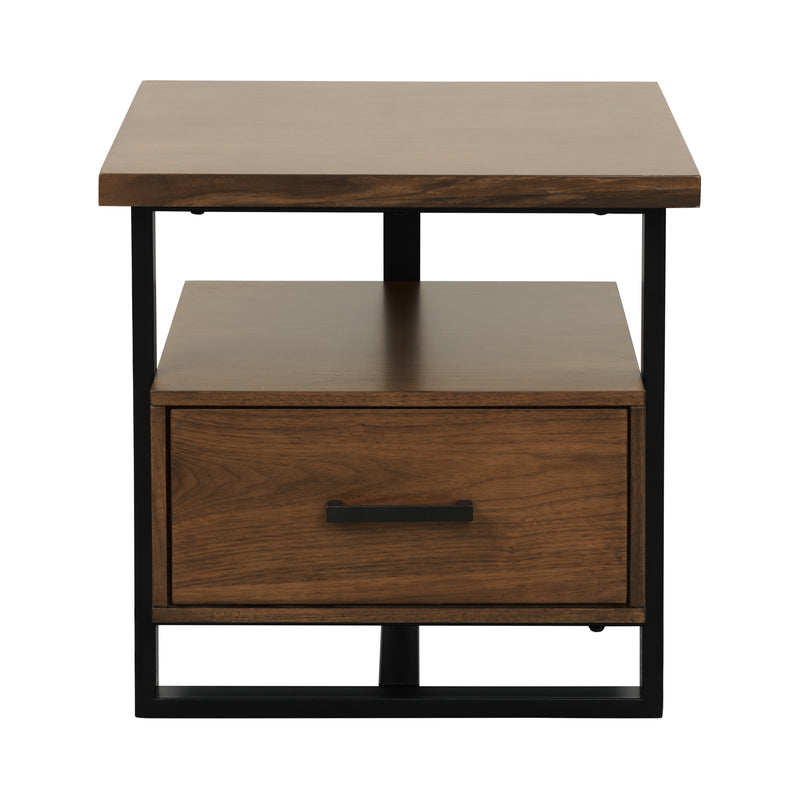 Industrial Walnut & Metal End Table