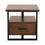 Industrial Walnut & Metal End Table