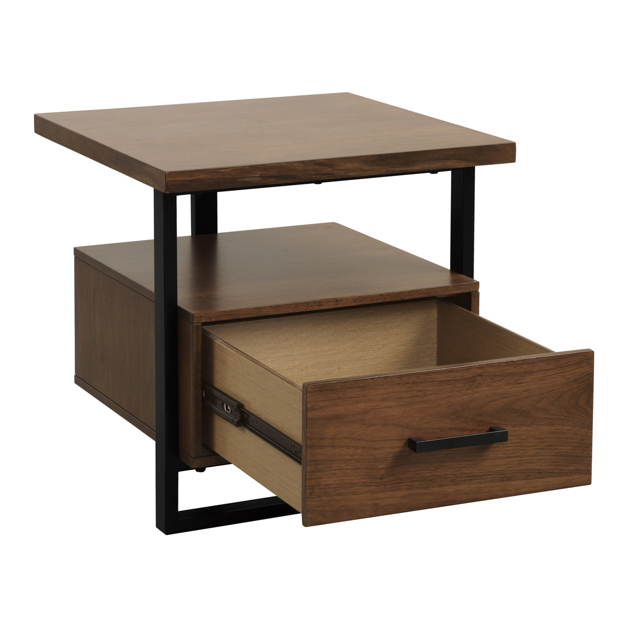 Industrial Walnut & Metal End Table