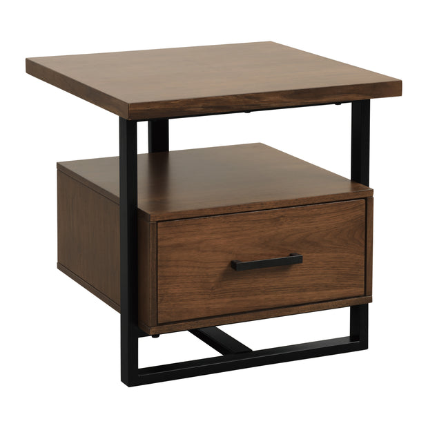 Industrial Walnut & Metal End Table