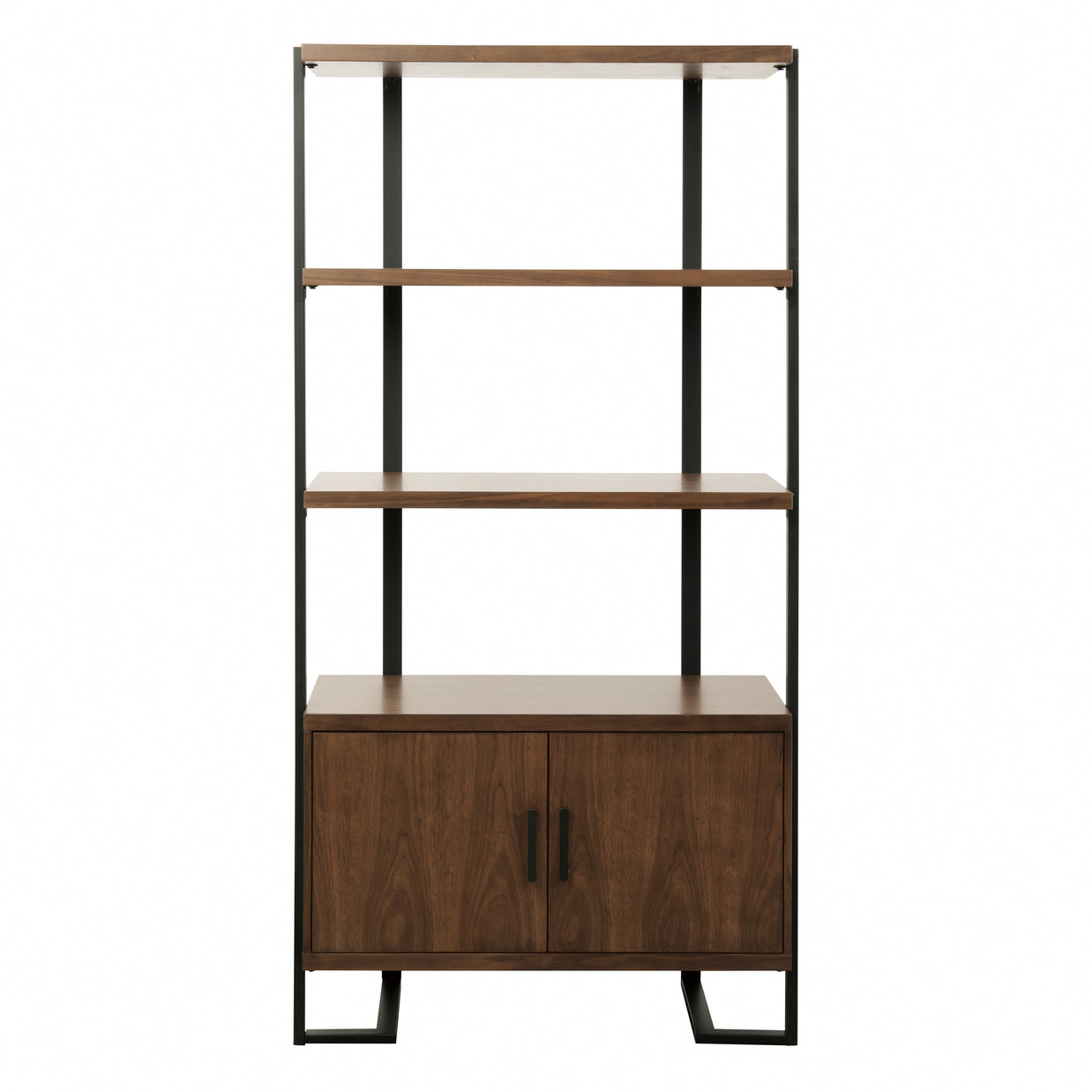 Walnut & Black Metal Bookcase