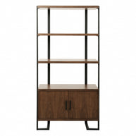 Walnut & Black Metal Bookcase