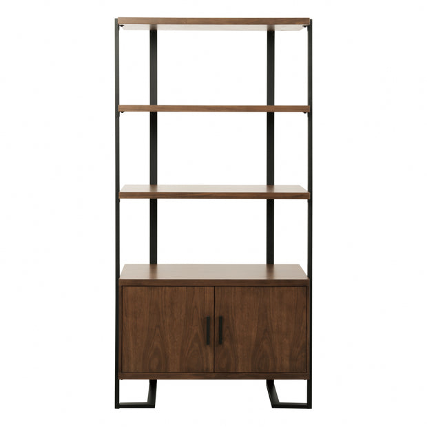 Walnut & Black Metal Bookcase